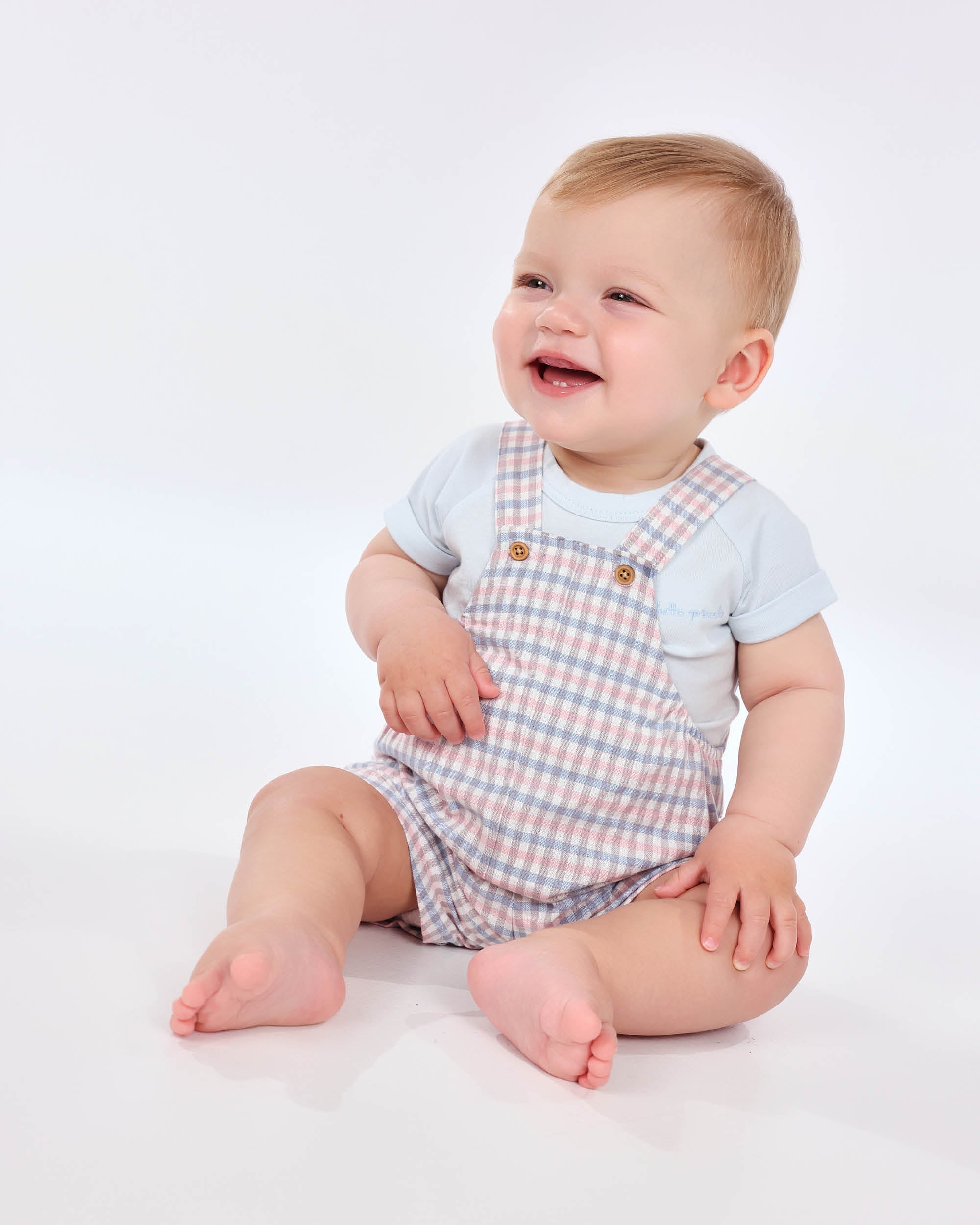 Baby Boy Gingham Romper – Blue, Pink Beige 100% Cotton Classic