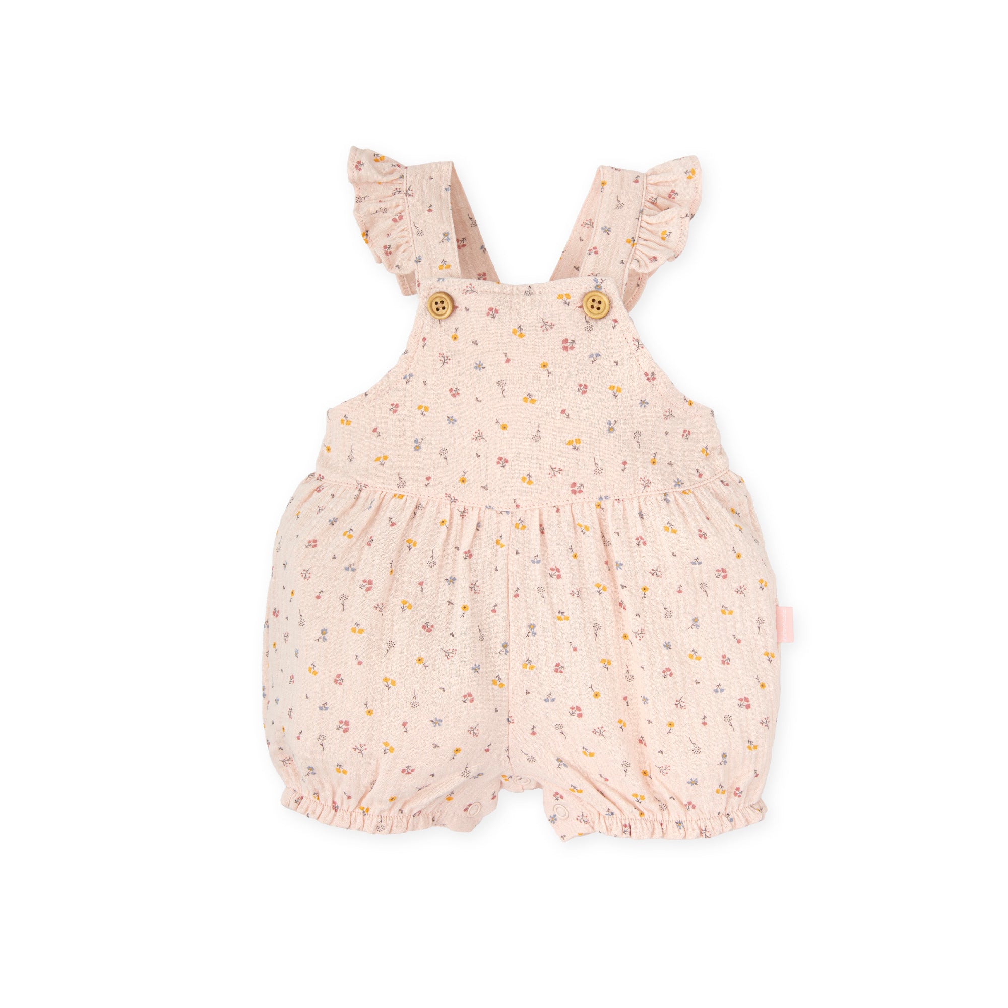 Baby Girl Floral Romper – Soft Pink | 100% Cotton Ruffle Strap Bubble Outfit