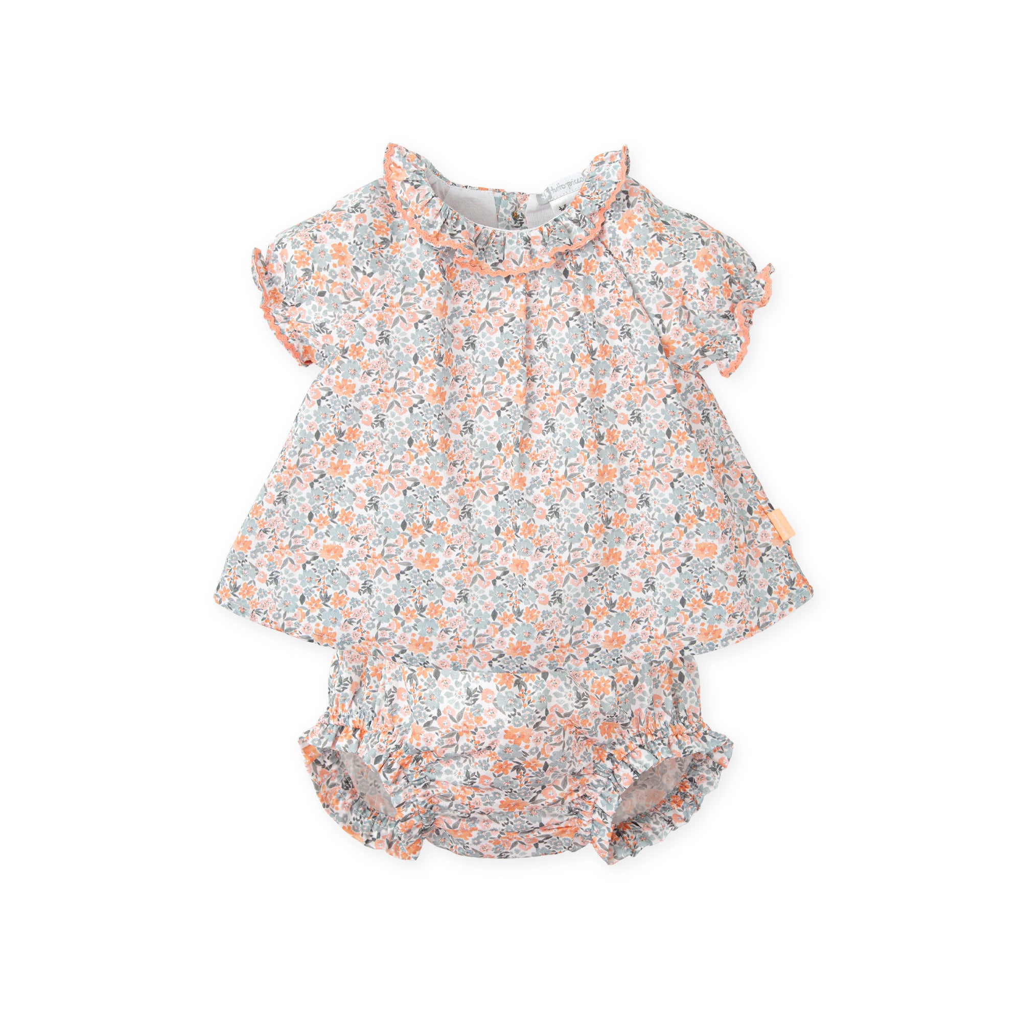 Baby Girl Outfit Set – Floral Blouse & Ruffled Bloomers | 100% Cotton