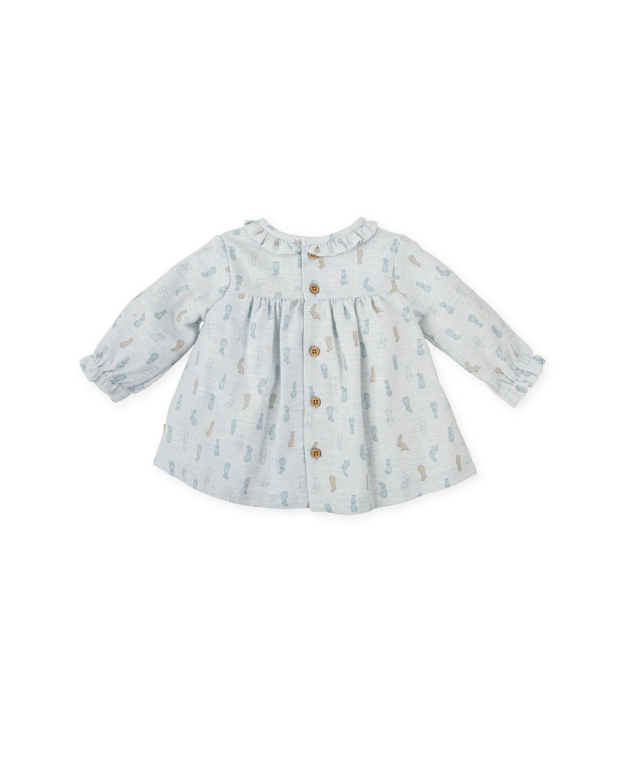 BABY DRESS WITH A BLUE BUNNY PRINT