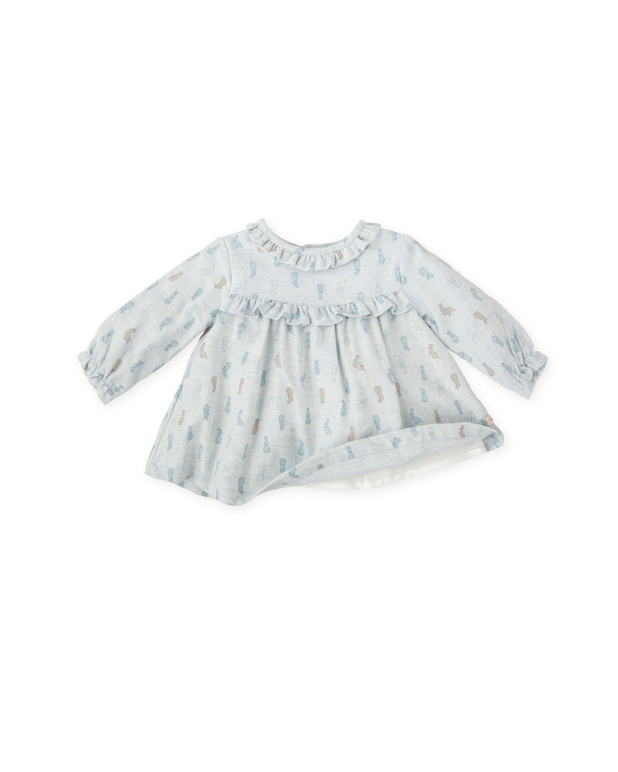 BABY DRESS WITH A BLUE BUNNY PRINT