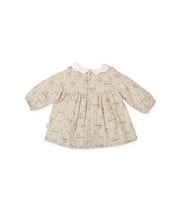 BABY DRESS WITH A BEIGE TRAIN PRINT