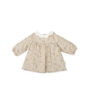 BABY DRESS WITH A BEIGE TRAIN PRINT