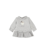 LAMB APPLIQUÉ DRESS SET WITH GRAY CHECK