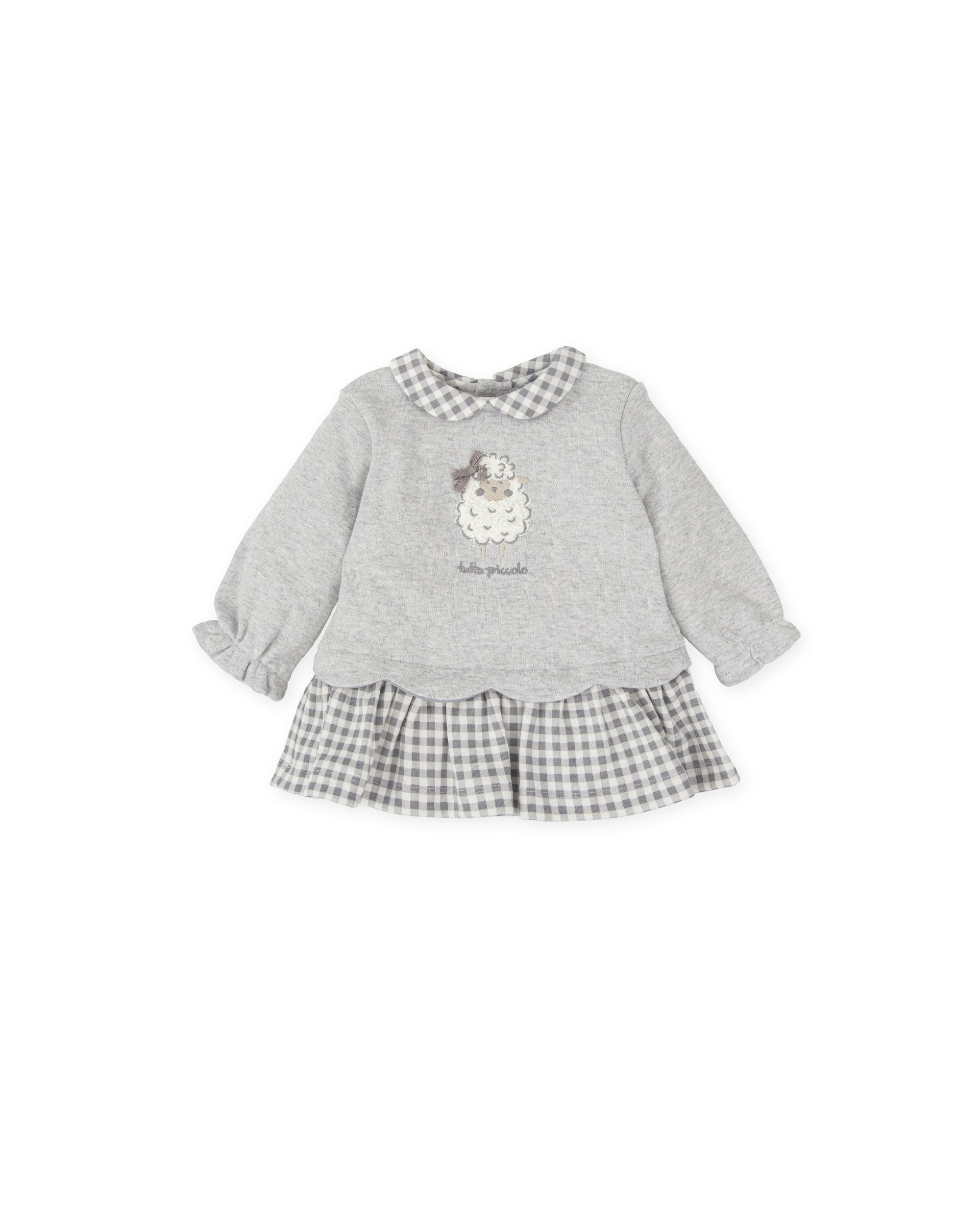 LAMB APPLIQUÉ DRESS SET WITH GRAY CHECK