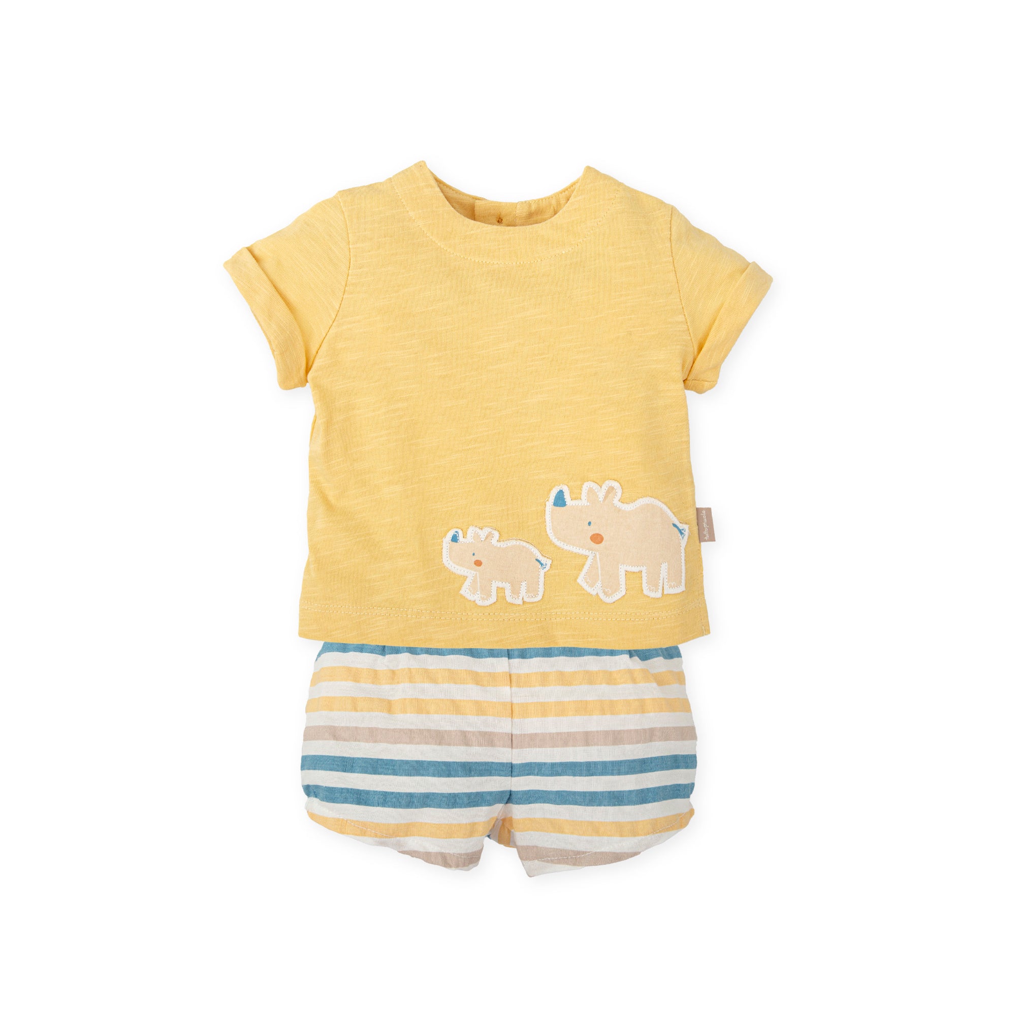Baby Boy Outfit Set – Rhino Appliqué T-Shirt & Striped Shorts | 100% Cotton