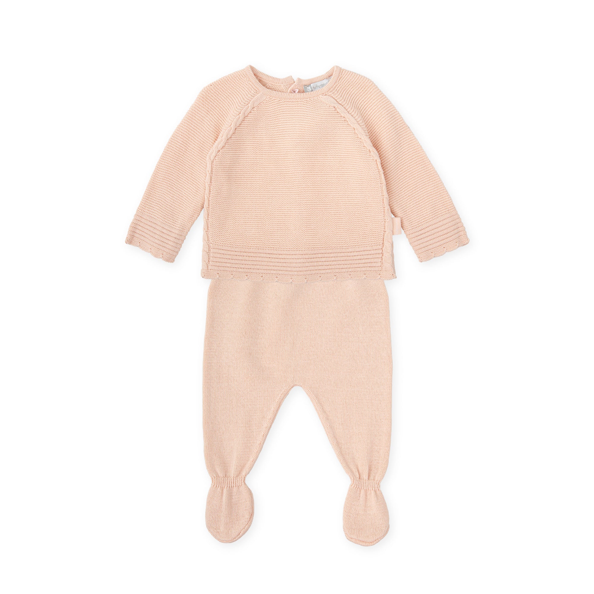 Baby Knit Set – Soft Pink | 100% Cotton Newborn Outfit with Footed Pants