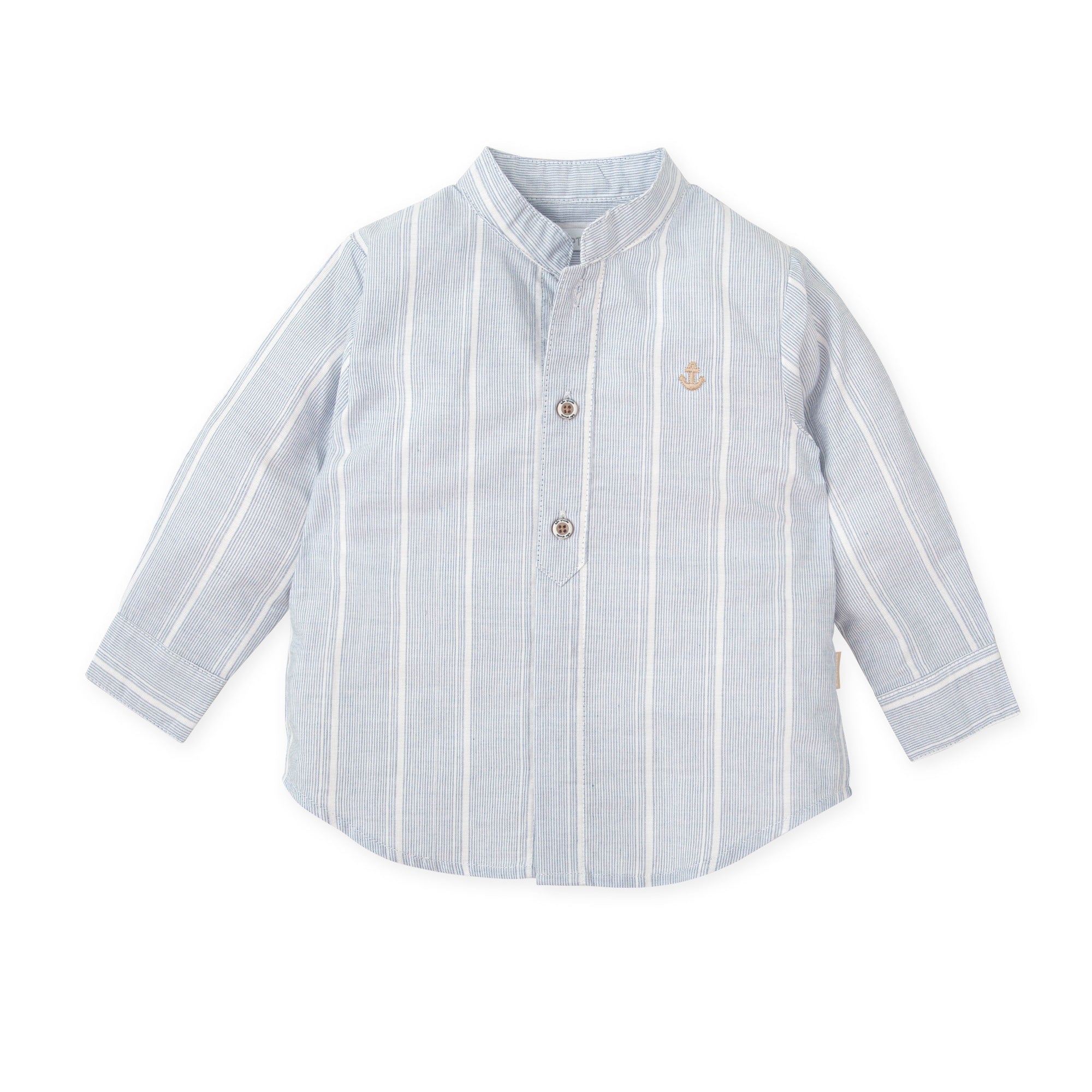 Baby Boy Striped Shirt – Nautical-Inspired Grandad Collar Shirt | 100% Cotton