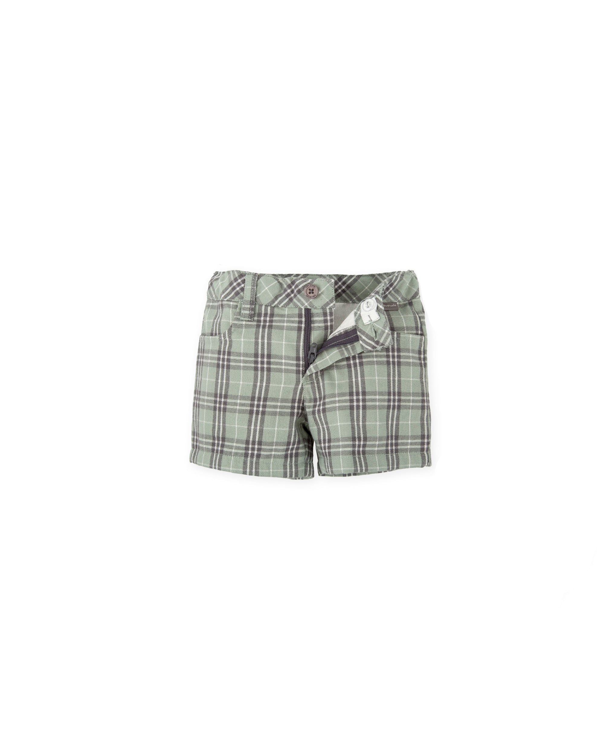 GREEN & GRAY PLAID FLANNEL SHORTS