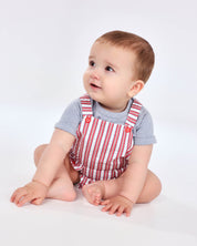 DUNGAREE RED BABY | Baby Romper – Red & Blue Stripes | Classic Summer Look