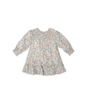 LONG SLEEVES & SMOCKED YOKE DRESS WITH FLORAL PRINT
