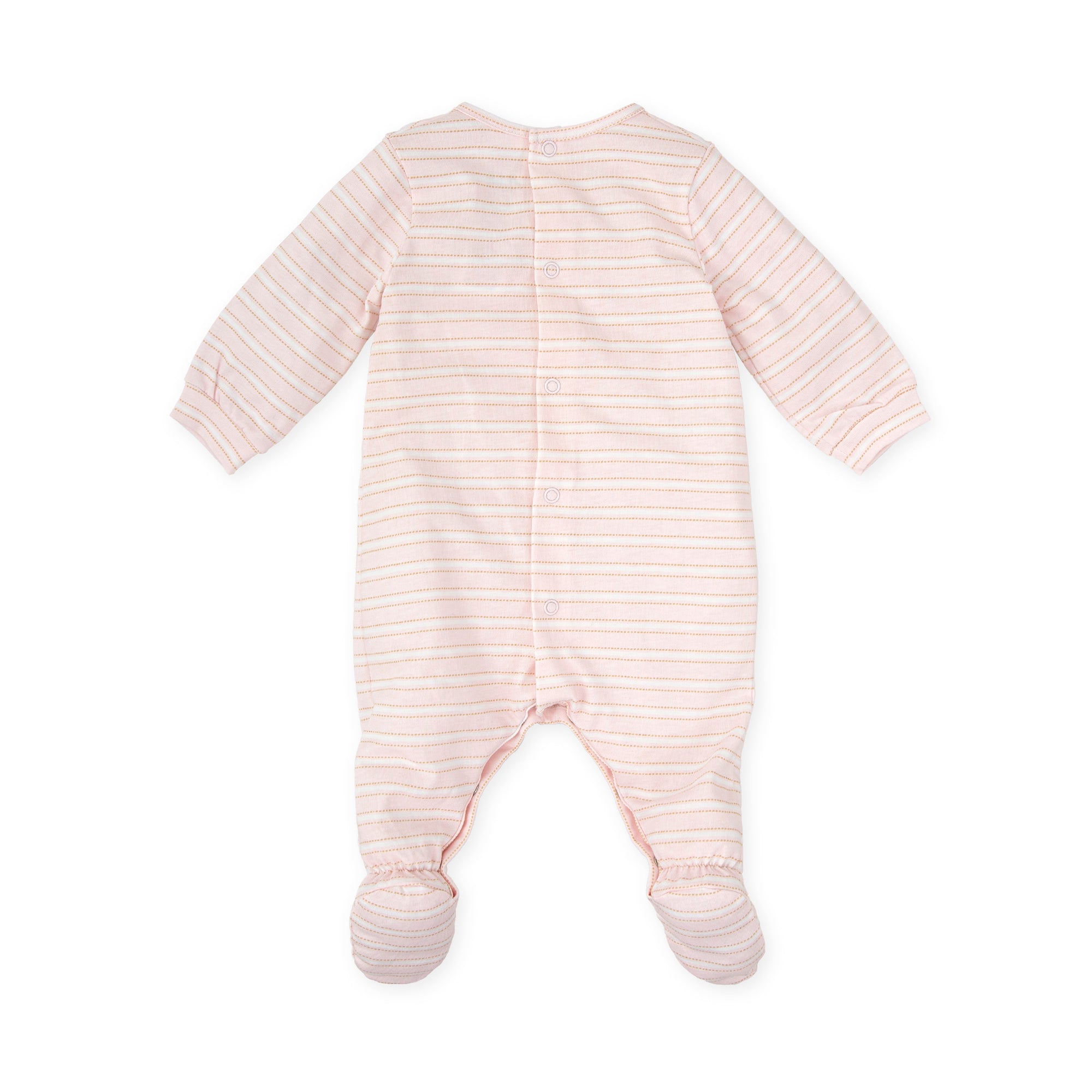 Striped Puppy Appliqué Footed Onesie – Pink | 100% Cotton