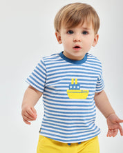2 PIECES SET ATLANTIC BLUE | Baby & Toddler Summer Outfit | Nautical Striped T-Shirt & Yellow Shorts Set