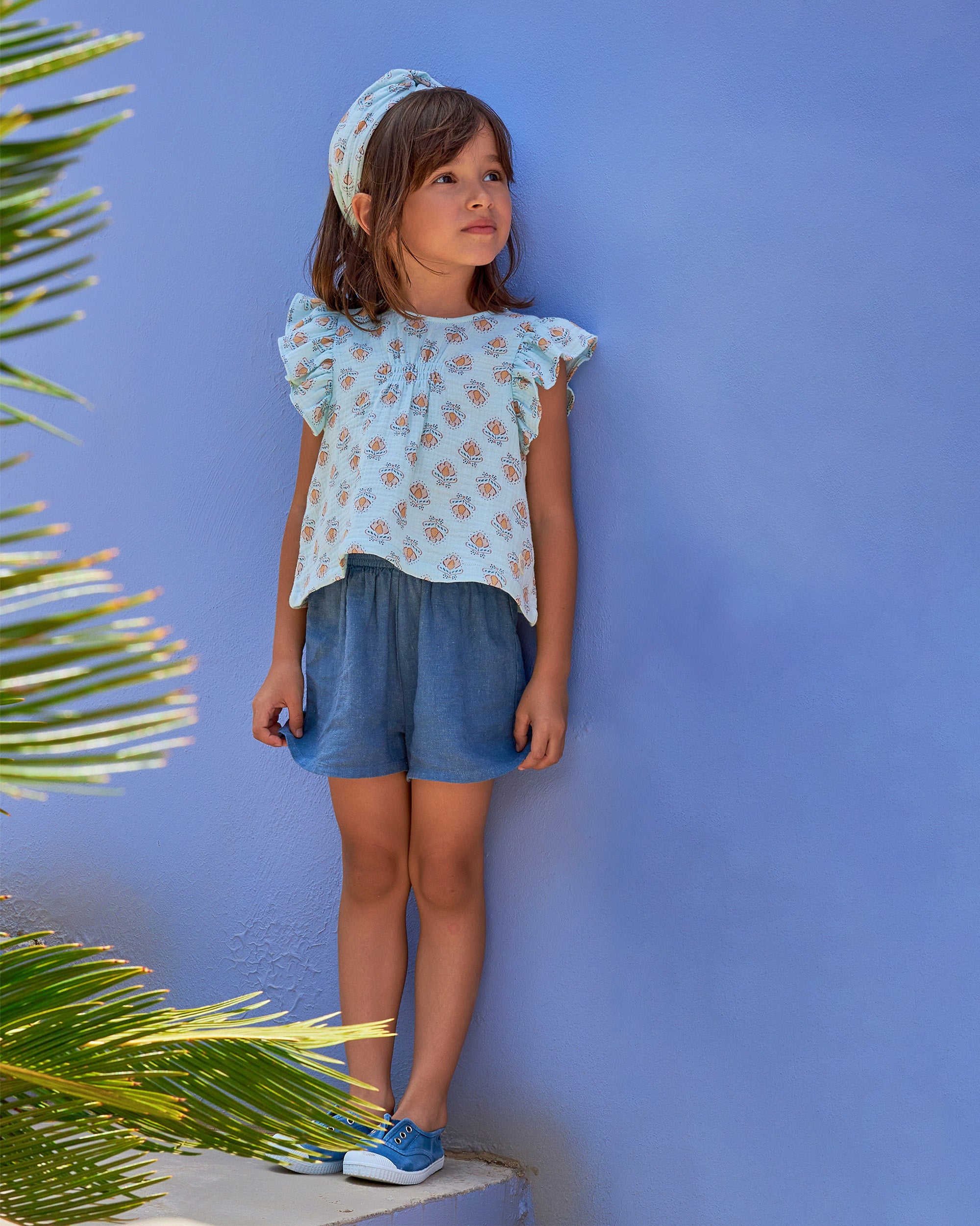 Girls Blue Linen Paperbag Shorts | The "Summer Breeze" Essential