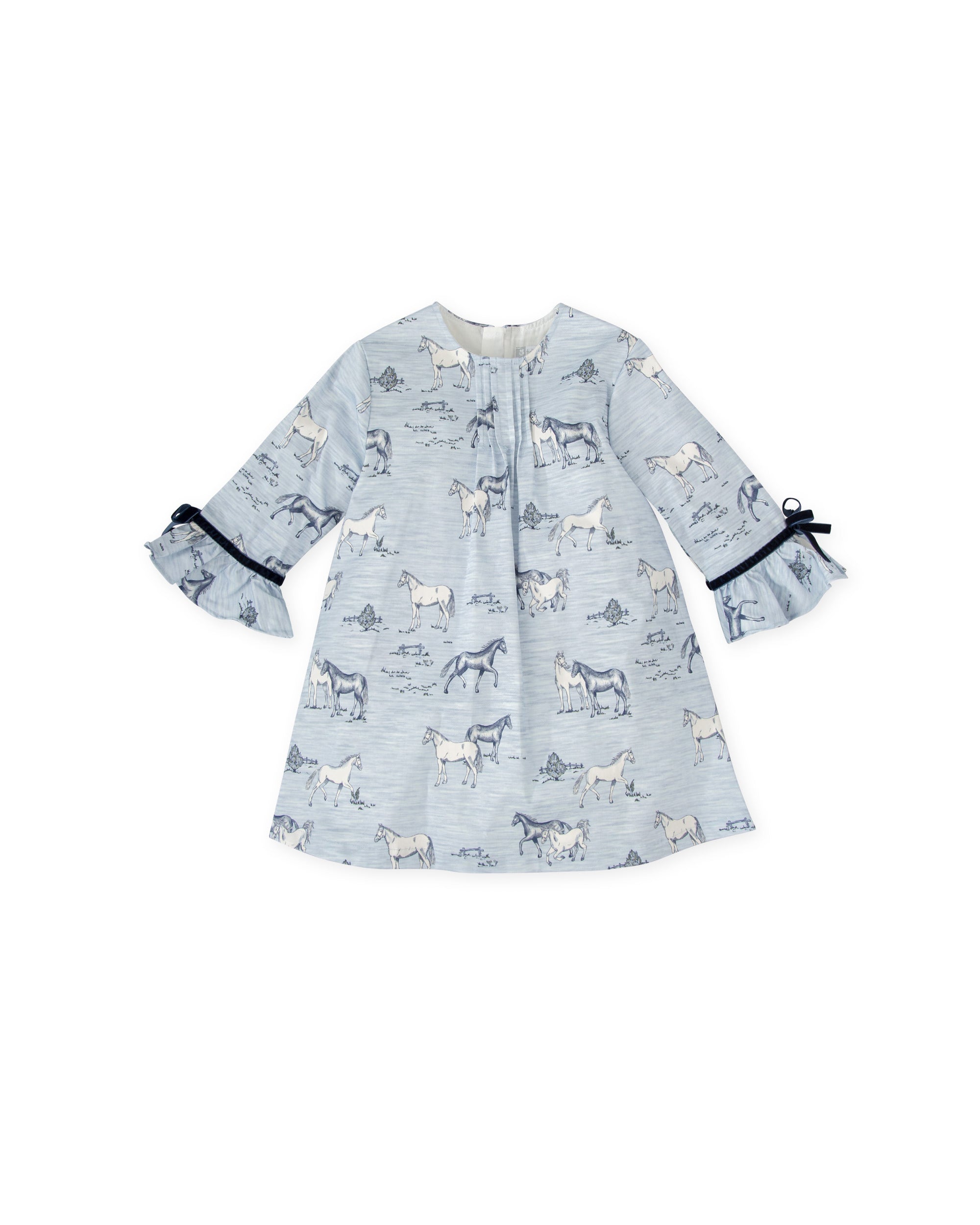 BLUE HORSE PRINT SATIN DRESS
