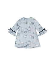 BLUE HORSE PRINT SATIN DRESS