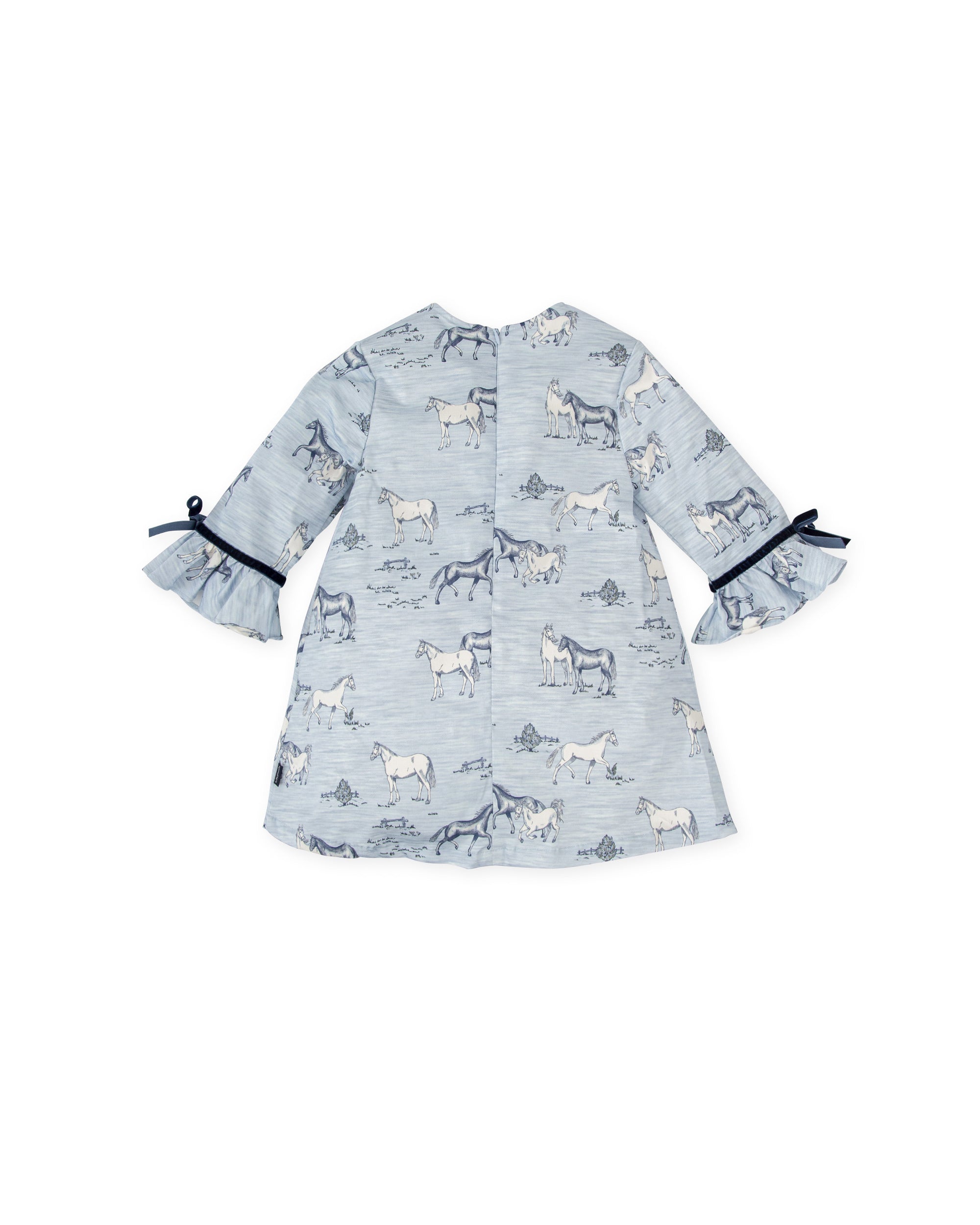 BLUE HORSE PRINT SATIN DRESS