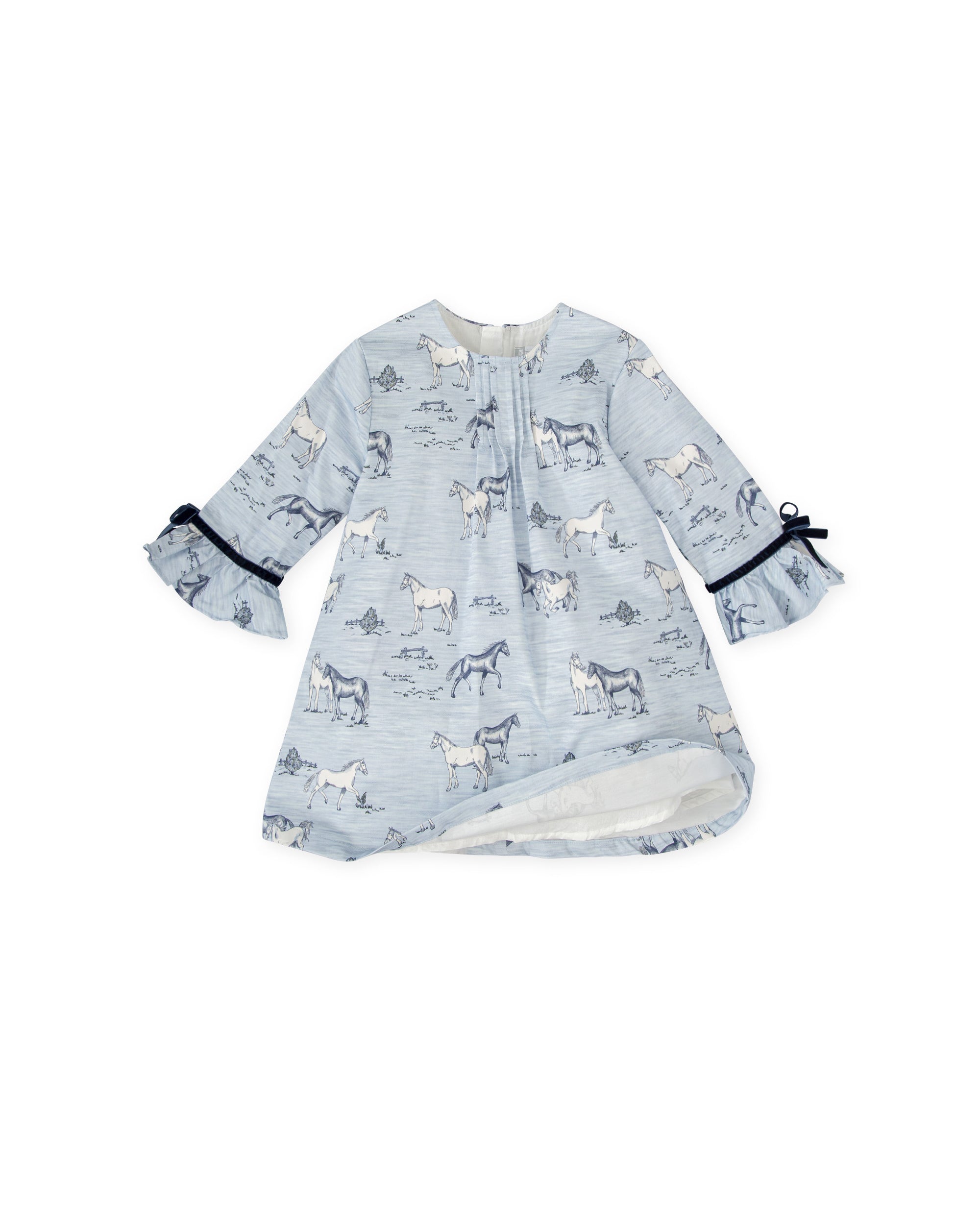 BLUE HORSE PRINT SATIN DRESS