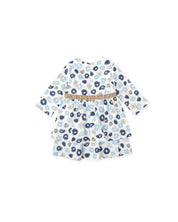 BLUE FLORAL PRINT DRESS IN SATIN