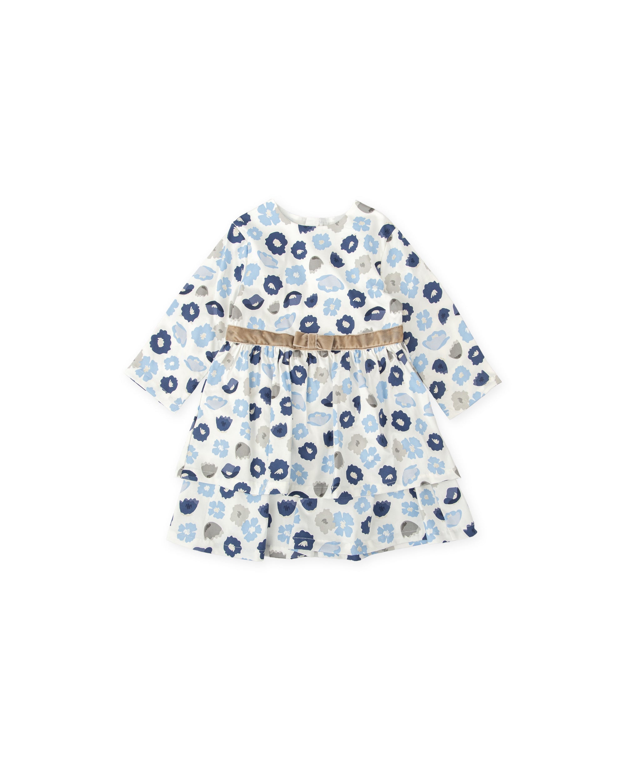 BLUE FLORAL PRINT DRESS IN SATIN