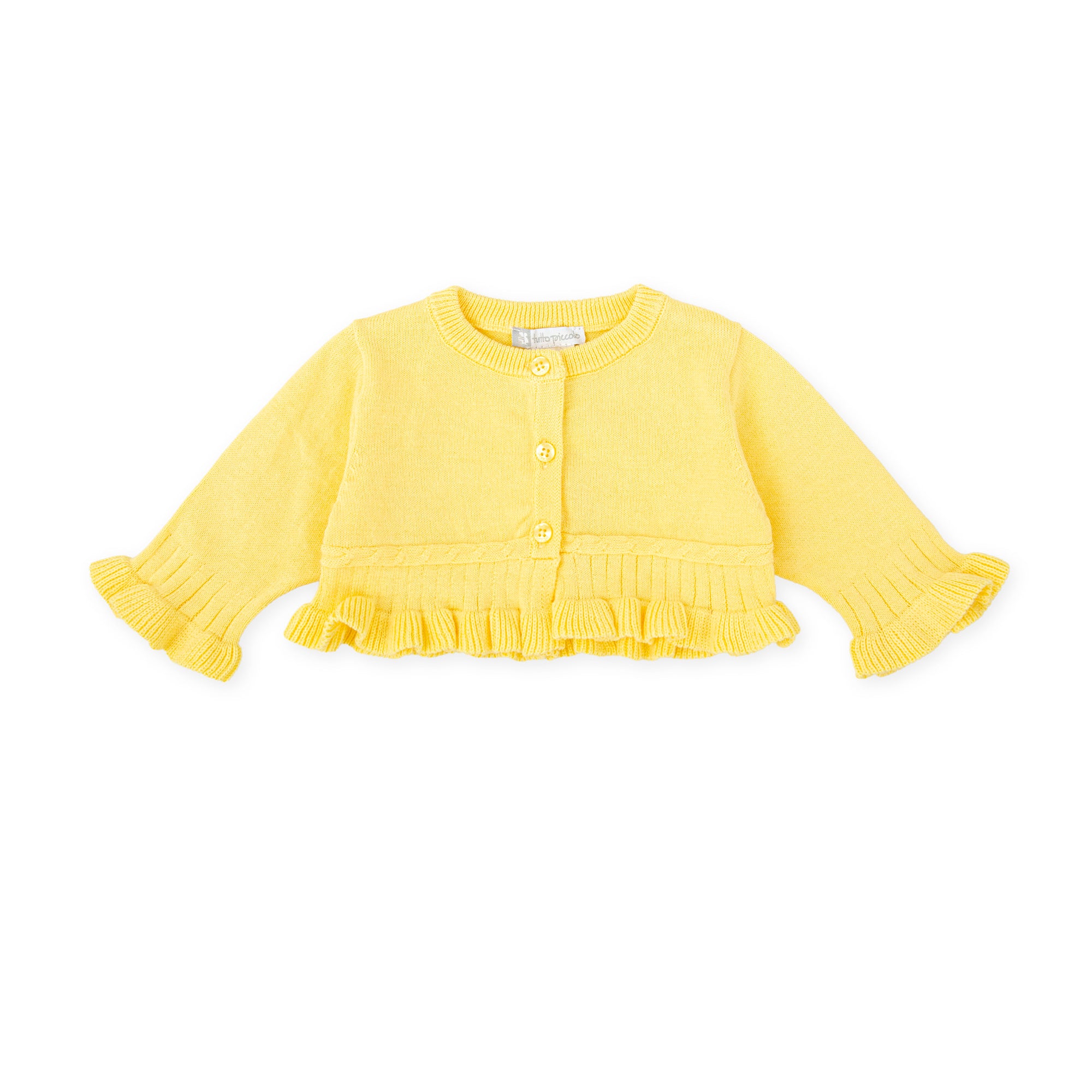 Baby Girl Knit Cardigan – Yellow Ruffled Sweater | 100% Cotton