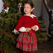 RED SWEATER WITH BOW DETAILS