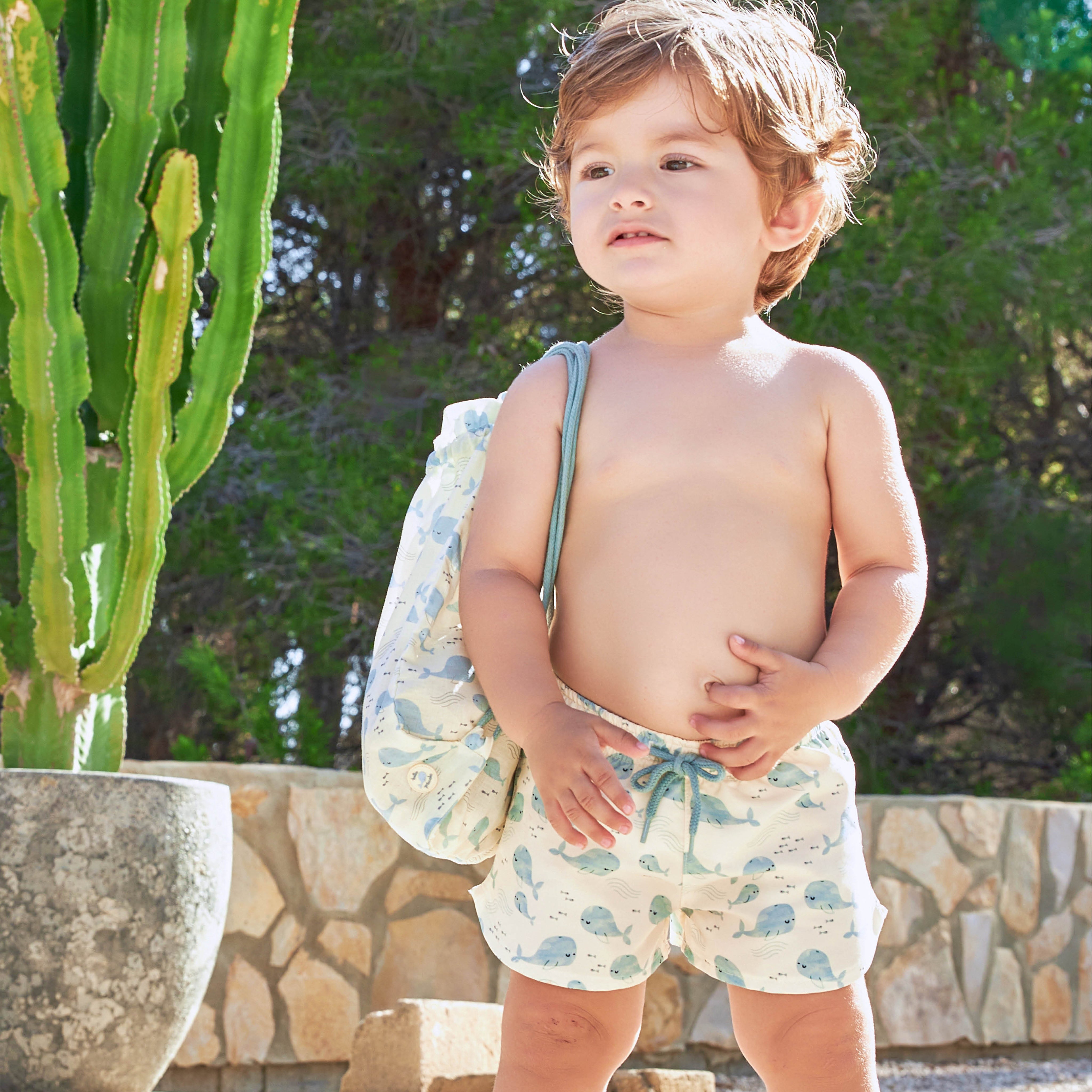 Whale Print Baby Swim Shorts – Pale Yellow