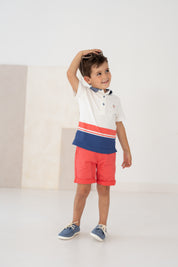 Boys' White Polo with Navy & Red Stripes | The "Nautical Chic" Knitted Shirt