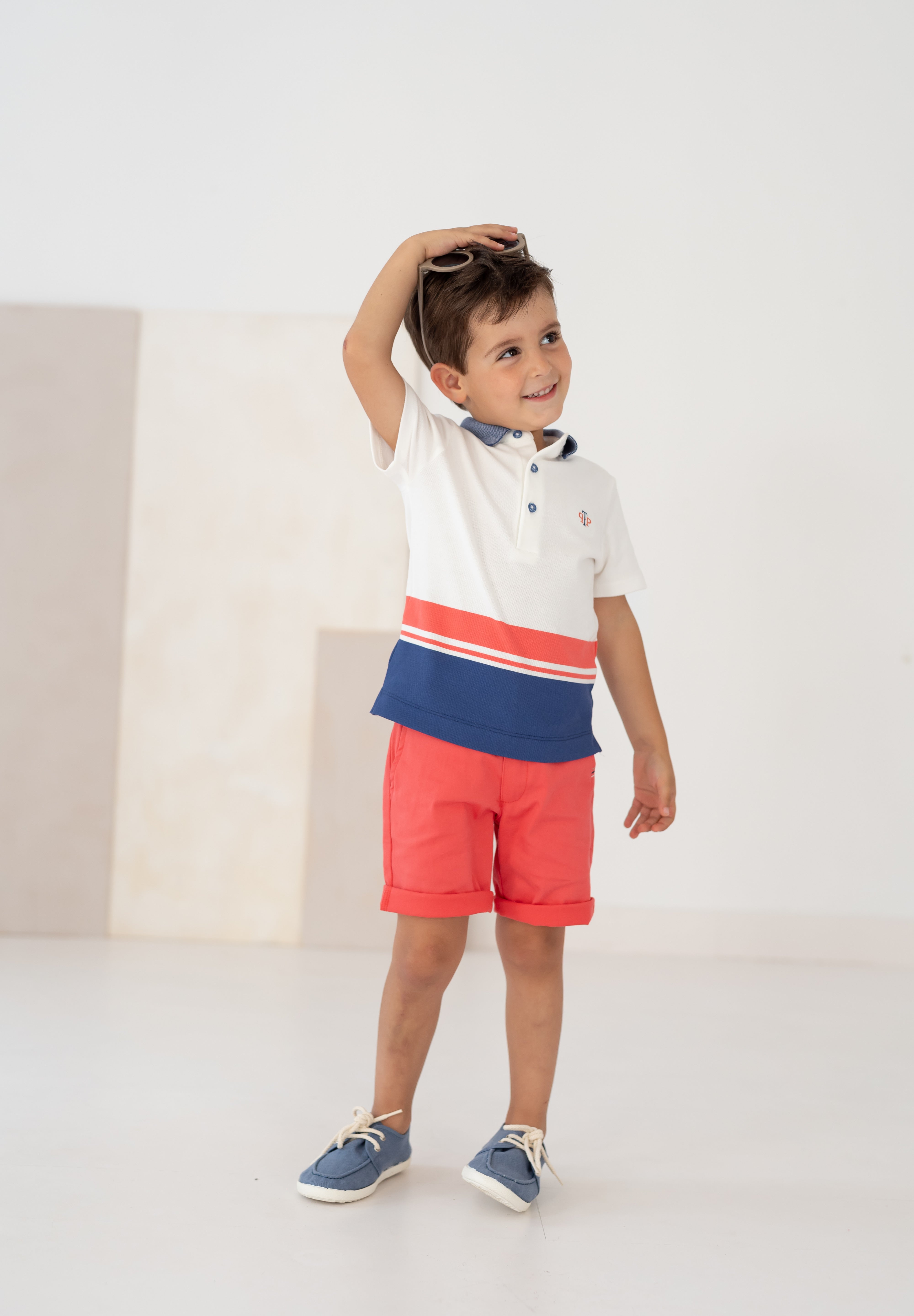 Boys' White Polo with Navy & Red Stripes | The "Nautical Chic" Knitted Shirt