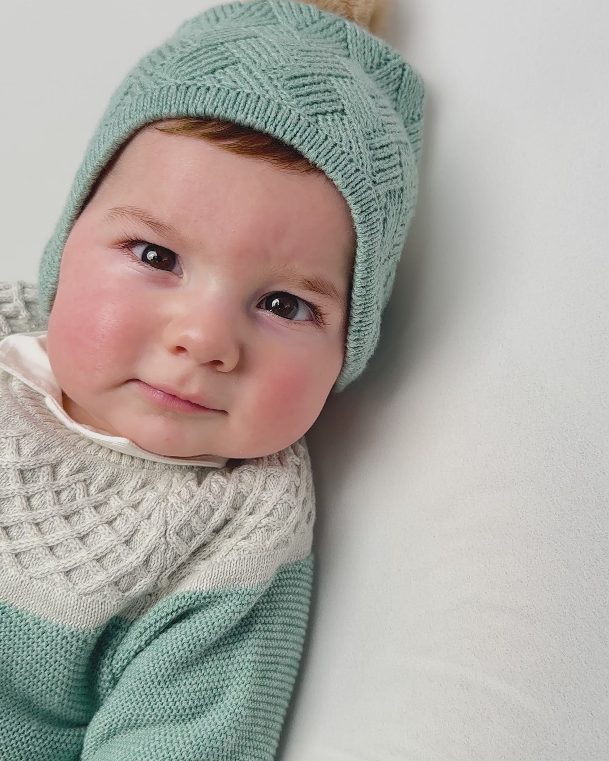 BABY KNIT HAT WITH POM-POM IN SAGE GREEN