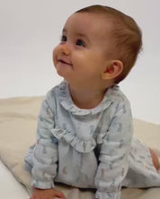 BABY DRESS WITH A BLUE BUNNY PRINT