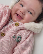 BABY KNIT HOODED COAT IN SOFT PINK