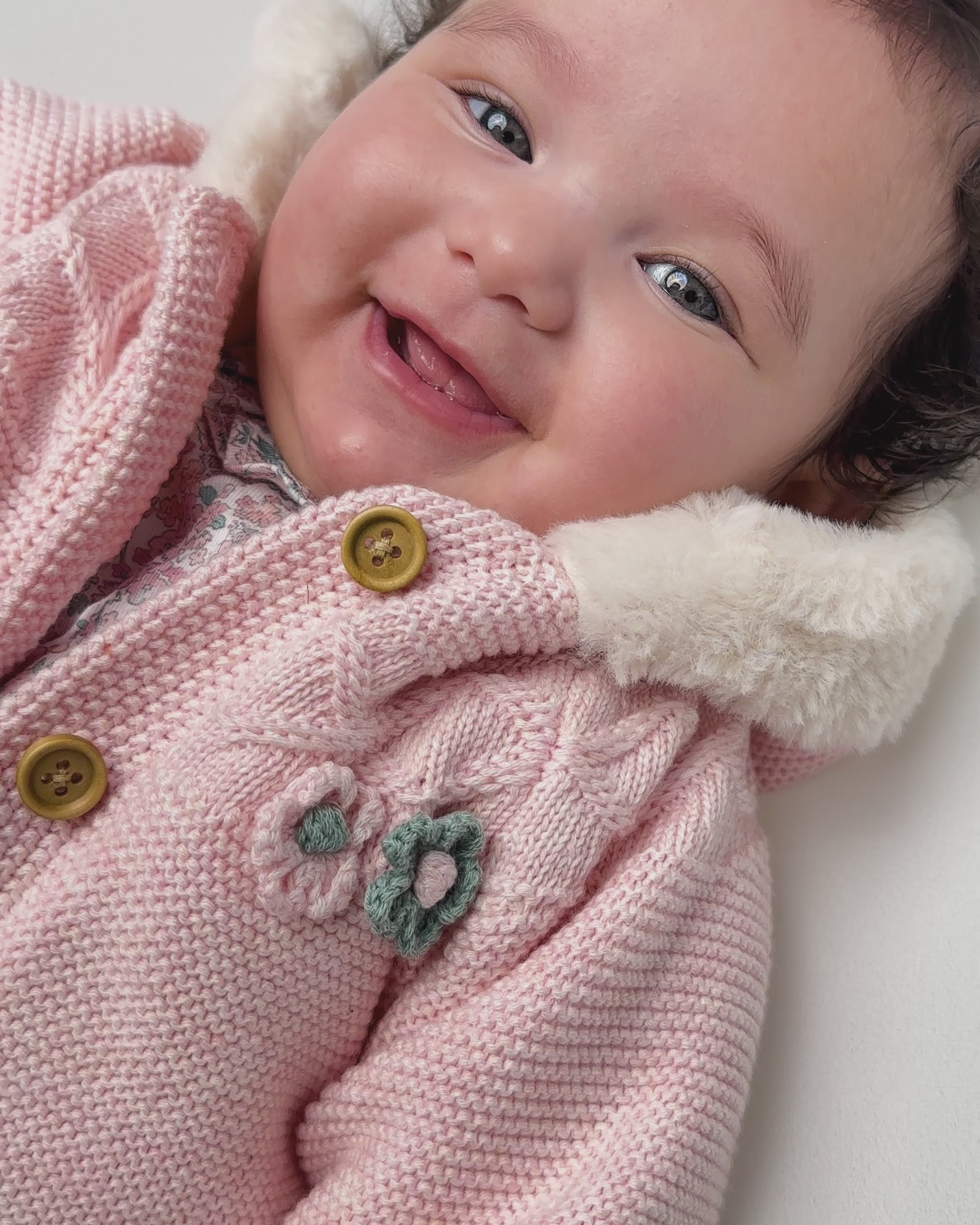 BABY KNIT HOODED COAT IN SOFT PINK