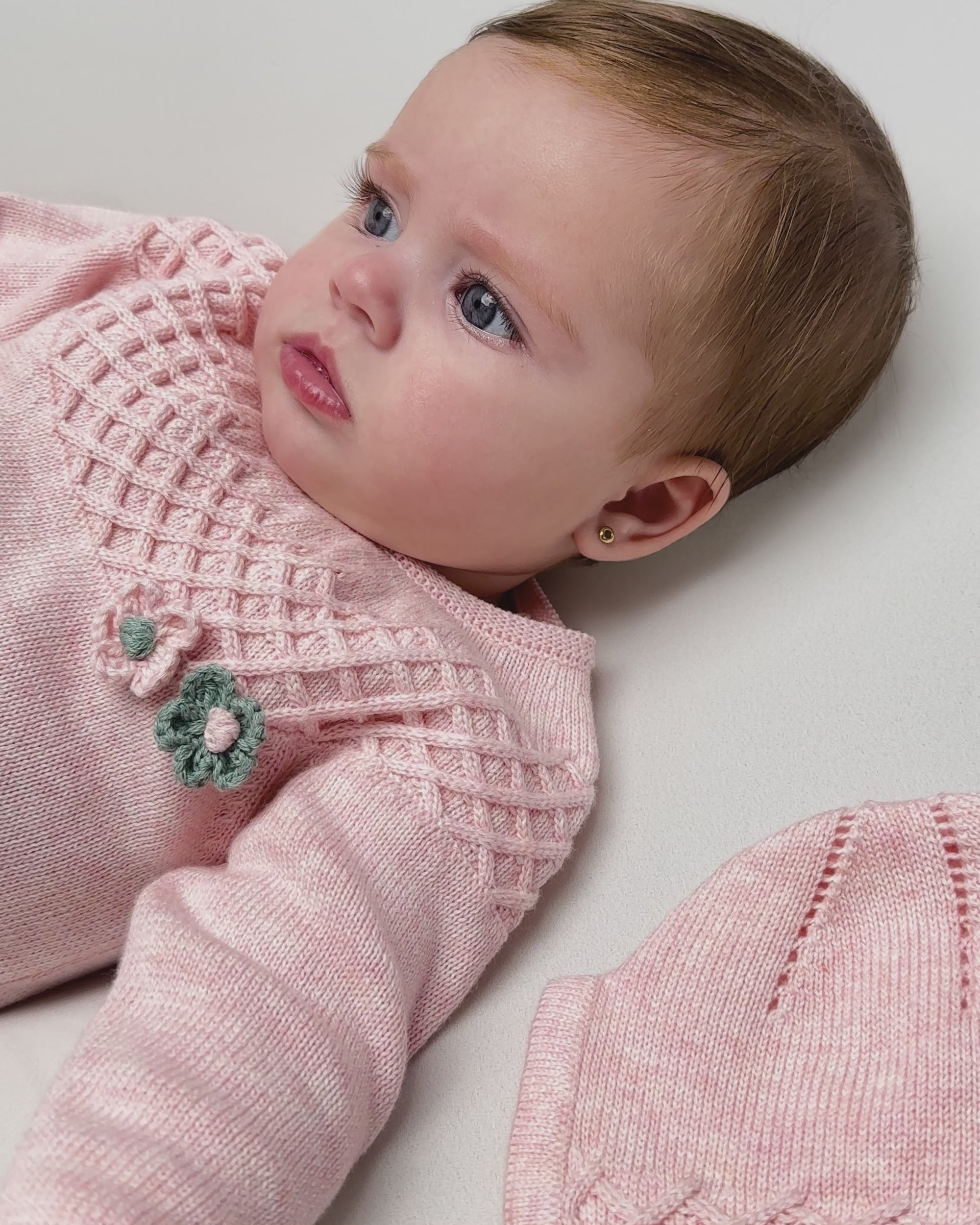 BABY KNIT FOOTIE ROMPER IN SOFT PINK