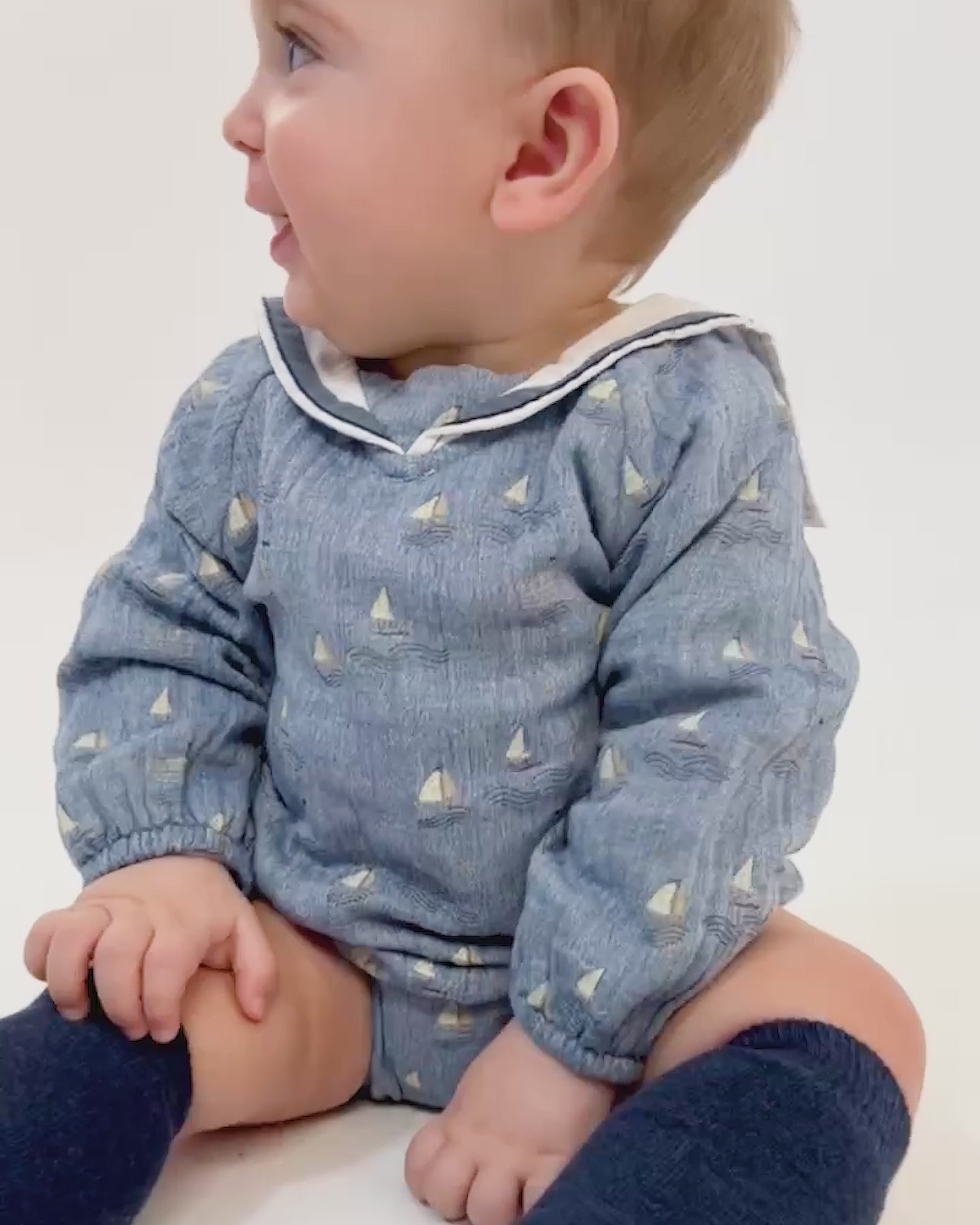 LONG SLEEVE WITH SAILOR COLLAR BABY ROMPER