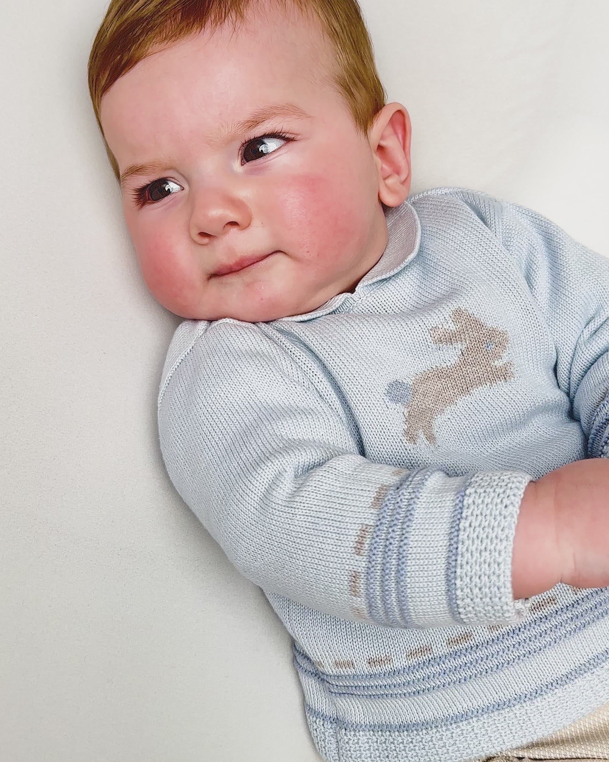 BABY SWEATER IN LIGHT BLUE WITH A BUNNY KNIT DETAIL