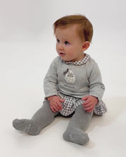 LAMB APPLIQUÉ DRESS SET WITH GRAY CHECK