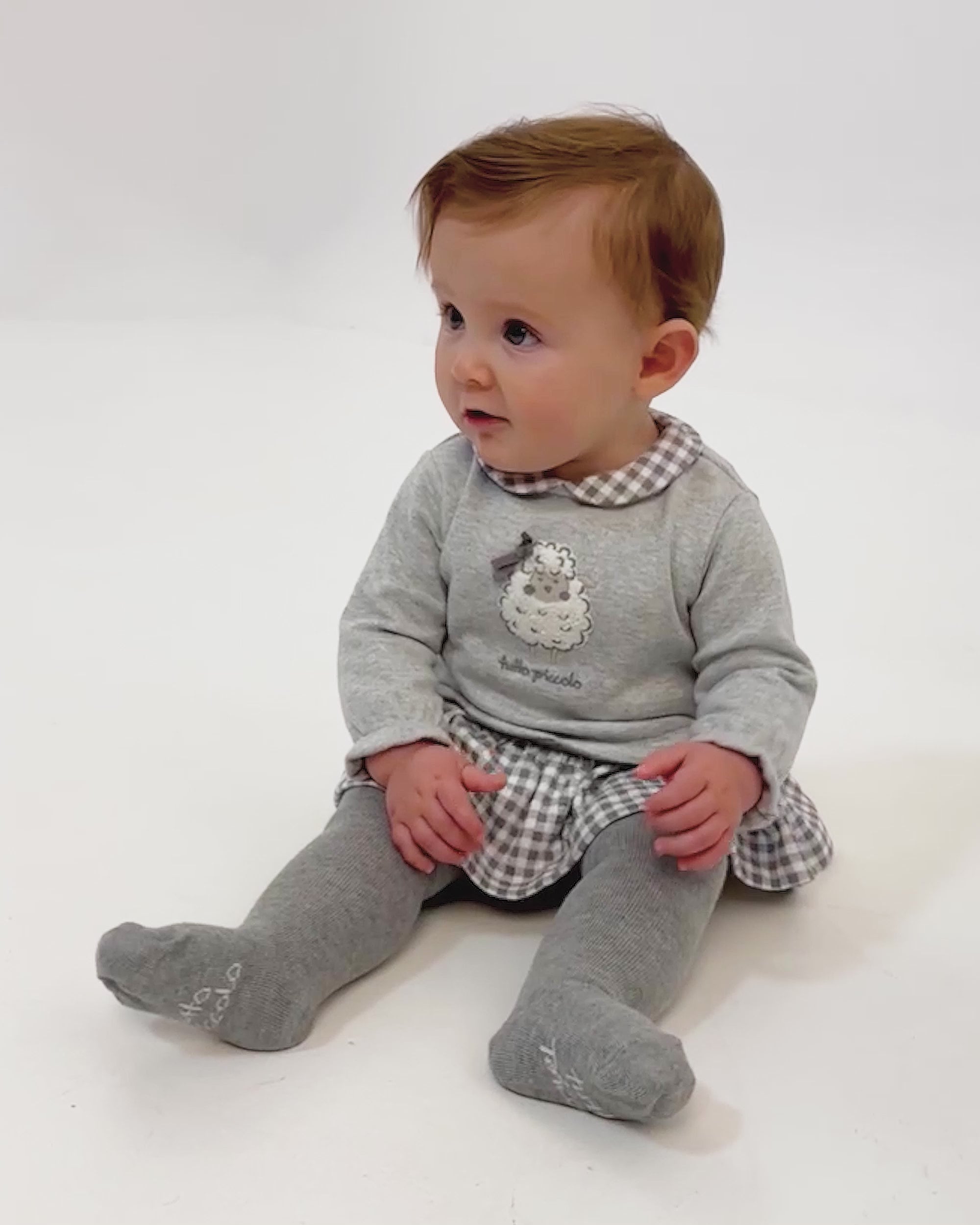 LAMB APPLIQUÉ DRESS SET WITH GRAY CHECK